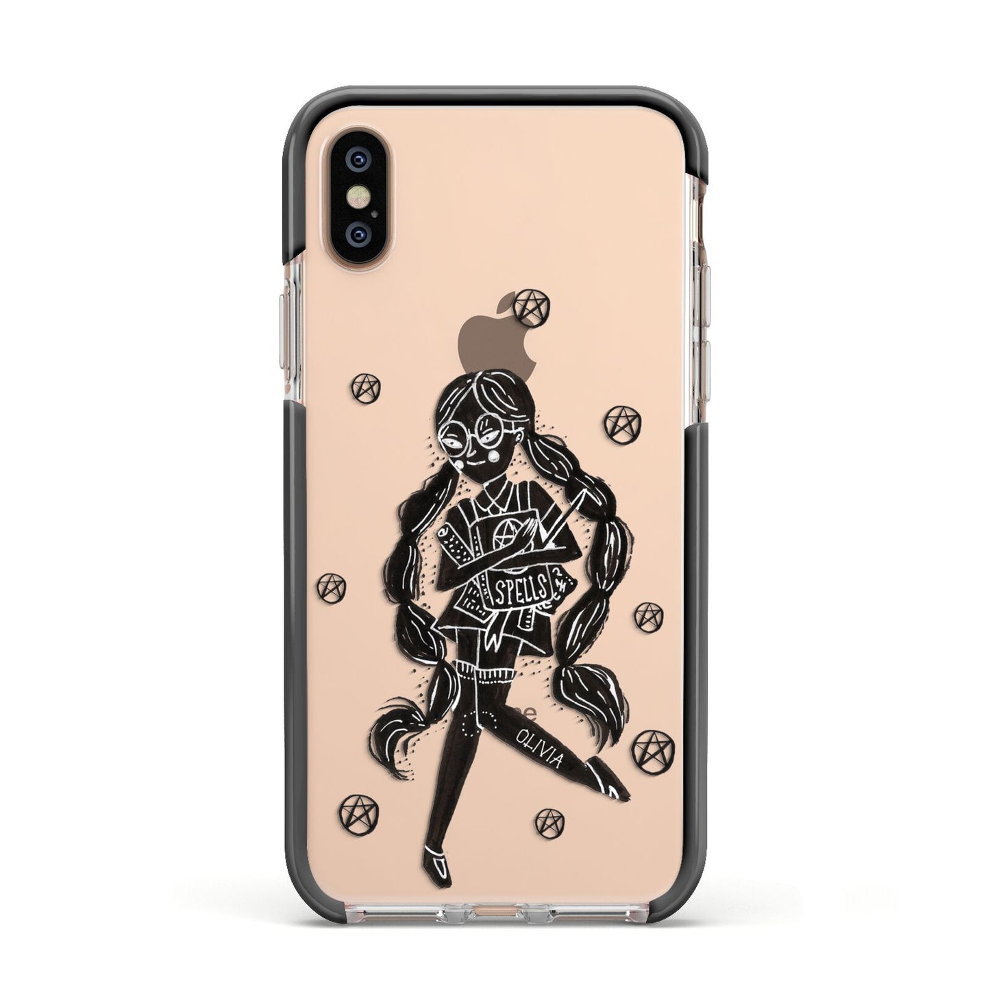 Spells Girl Halloween Personalised Apple iPhone Xs Impact Case Black Edge on Gold Phone