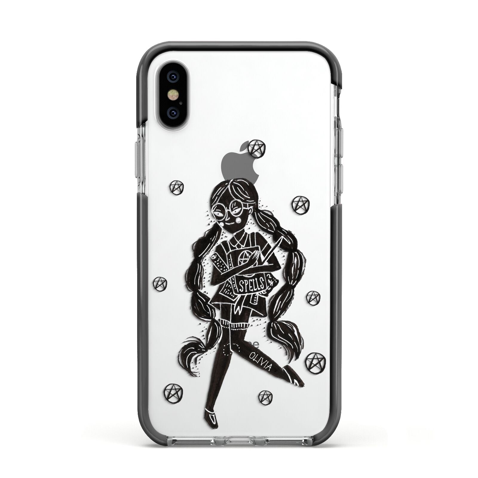 Spells Girl Halloween Personalised Apple iPhone Xs Impact Case Black Edge on Silver Phone