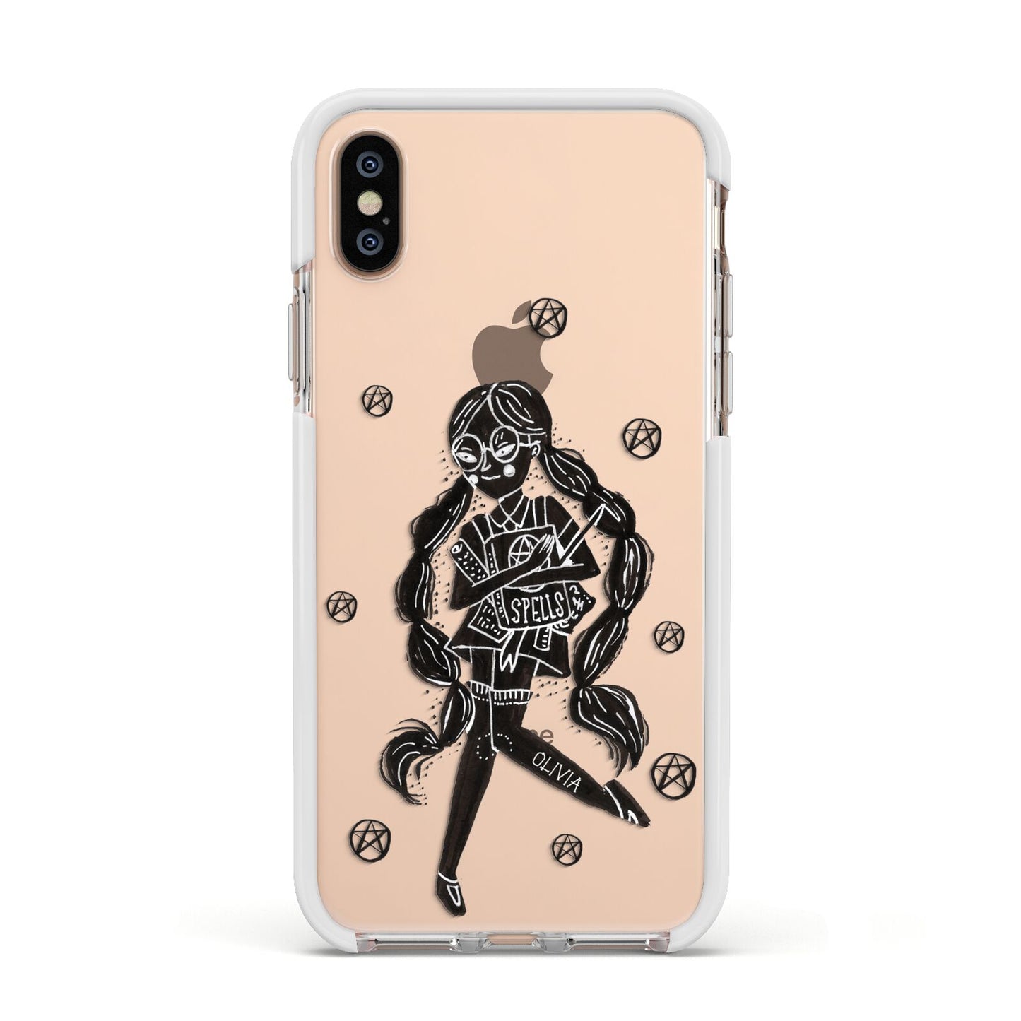 Spells Girl Halloween Personalised Apple iPhone Xs Impact Case White Edge on Gold Phone