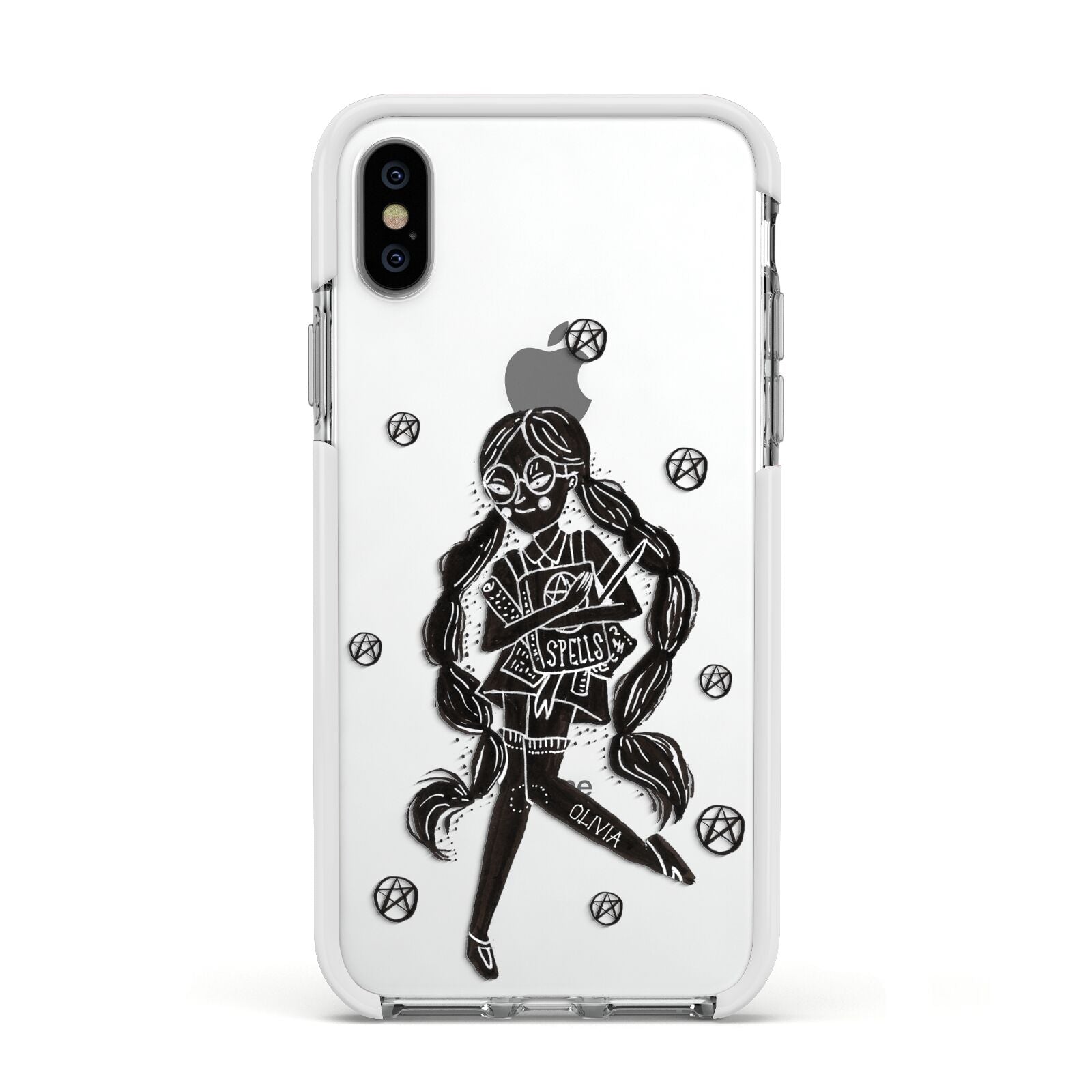 Spells Girl Halloween Personalised Apple iPhone Xs Impact Case White Edge on Silver Phone