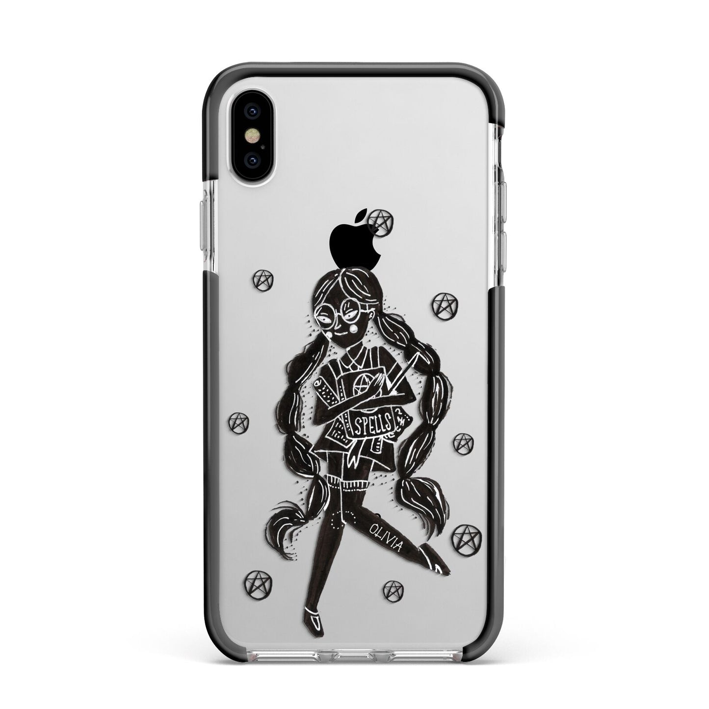 Spells Girl Halloween Personalised Apple iPhone Xs Max Impact Case Black Edge on Silver Phone