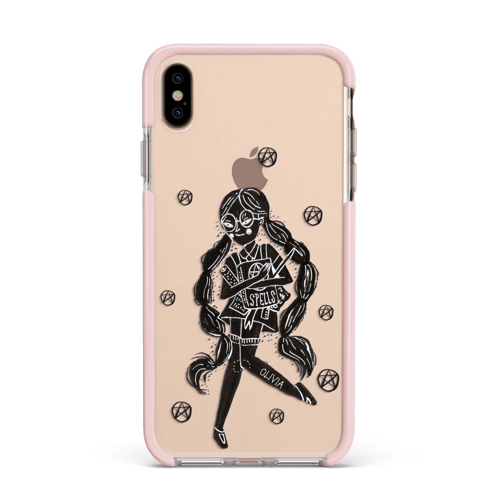 Spells Girl Halloween Personalised Apple iPhone Xs Max Impact Case Pink Edge on Gold Phone