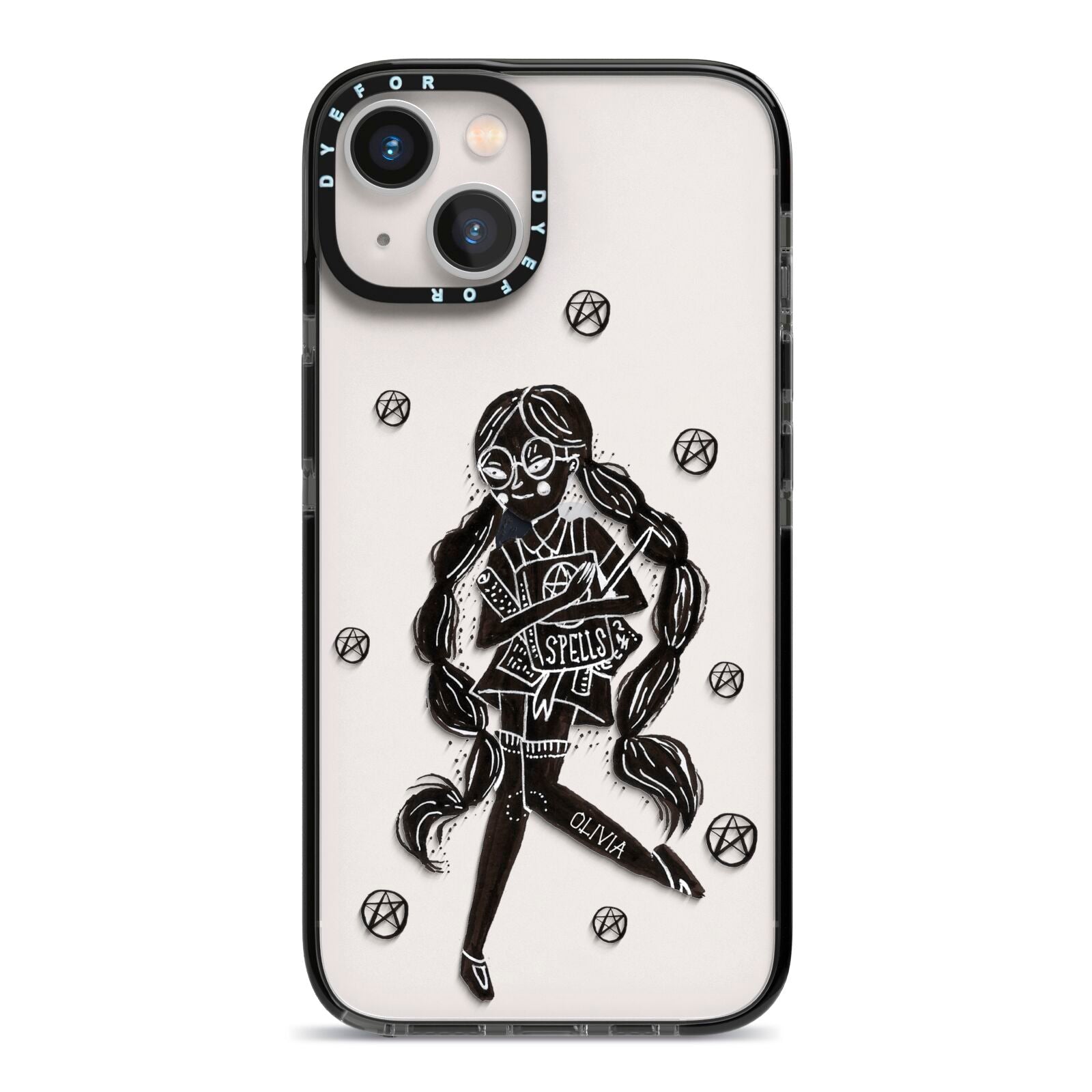 Spells Girl Halloween Personalised iPhone 13 Black Impact Case on Silver phone