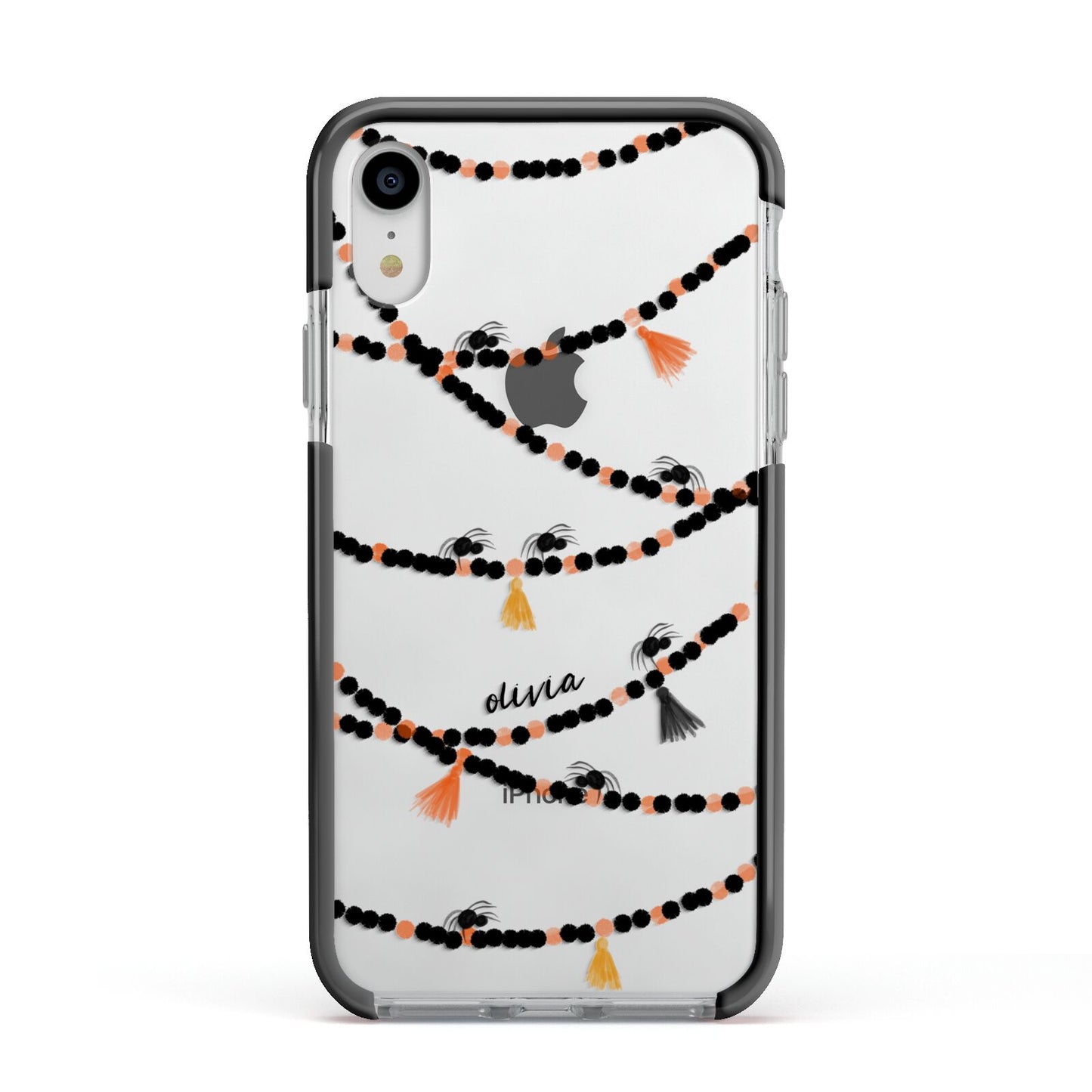 Spider Halloween Apple iPhone XR Impact Case Black Edge on Silver Phone