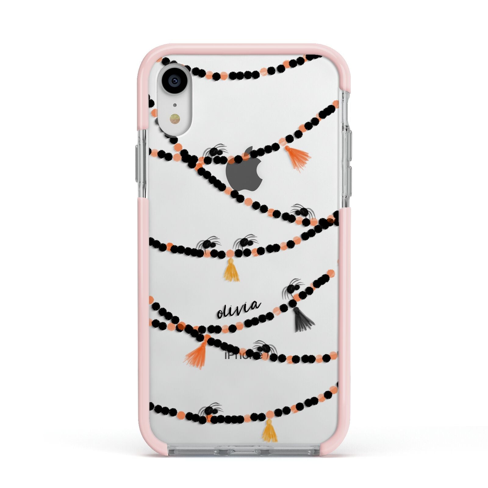 Spider Halloween Apple iPhone XR Impact Case Pink Edge on Silver Phone