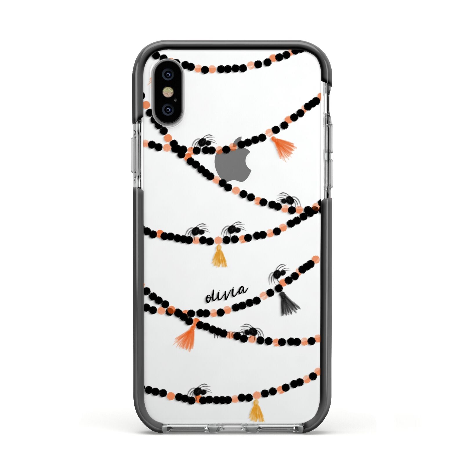 Spider Halloween Apple iPhone Xs Impact Case Black Edge on Silver Phone