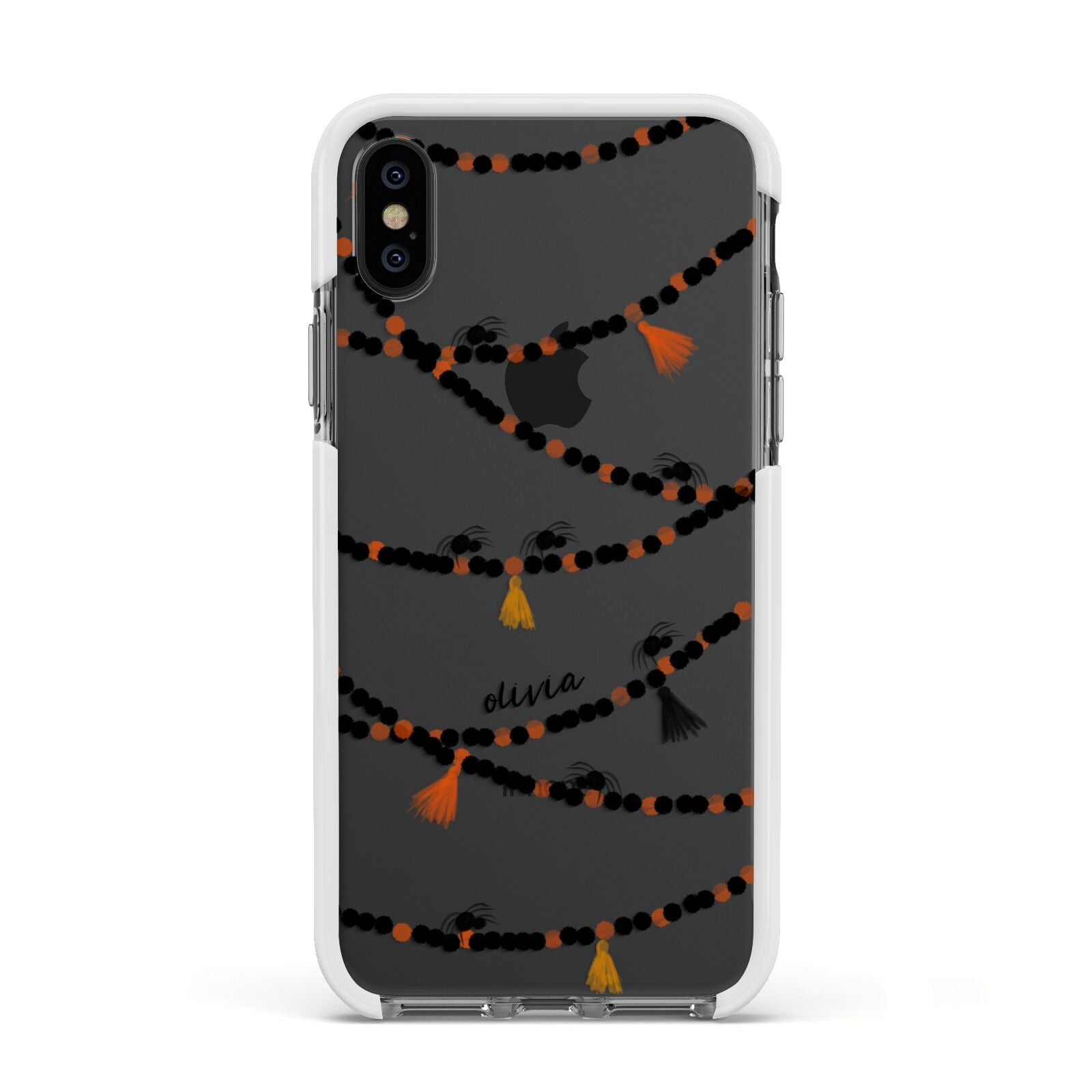 Spider Halloween Apple iPhone Xs Impact Case White Edge on Black Phone