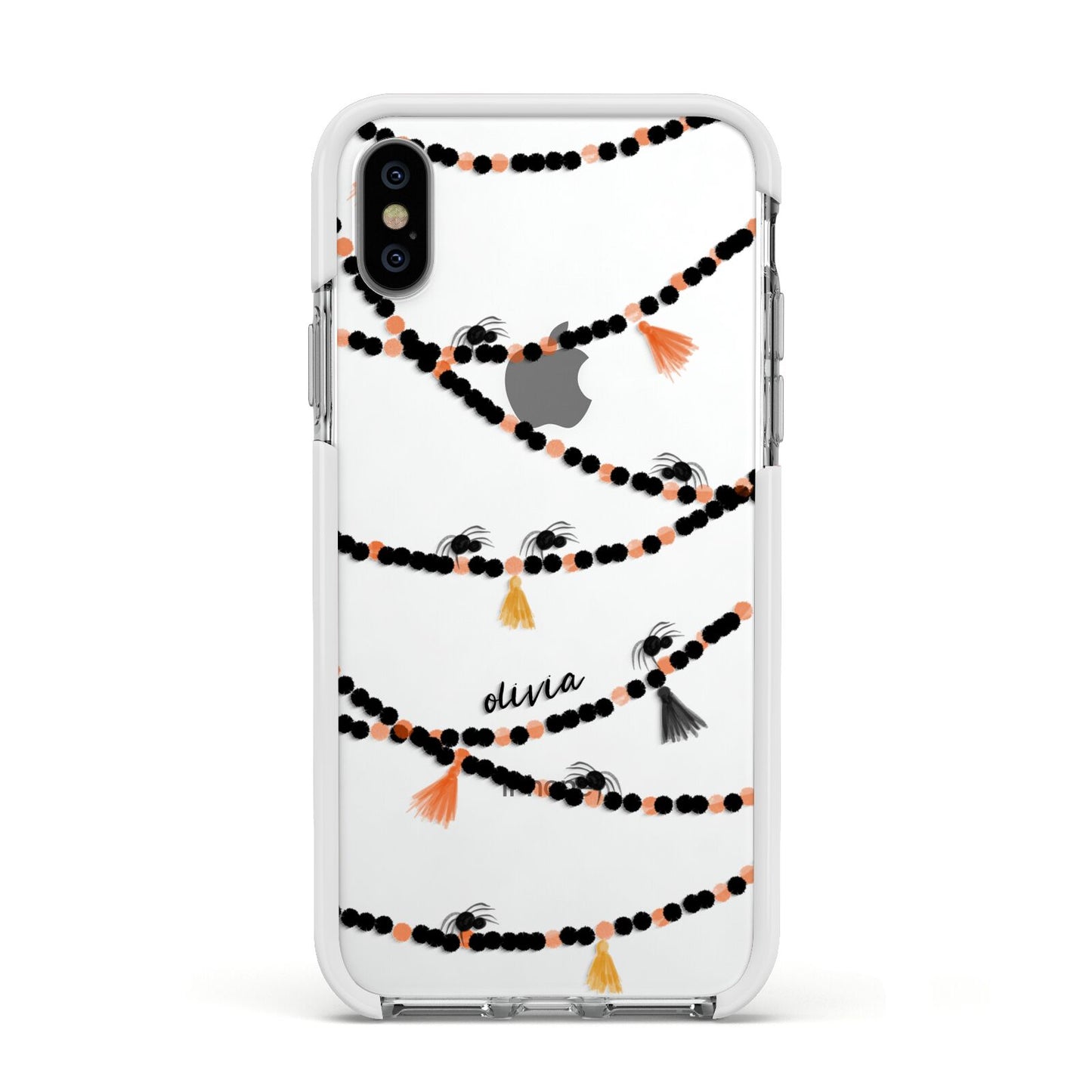 Spider Halloween Apple iPhone Xs Impact Case White Edge on Silver Phone