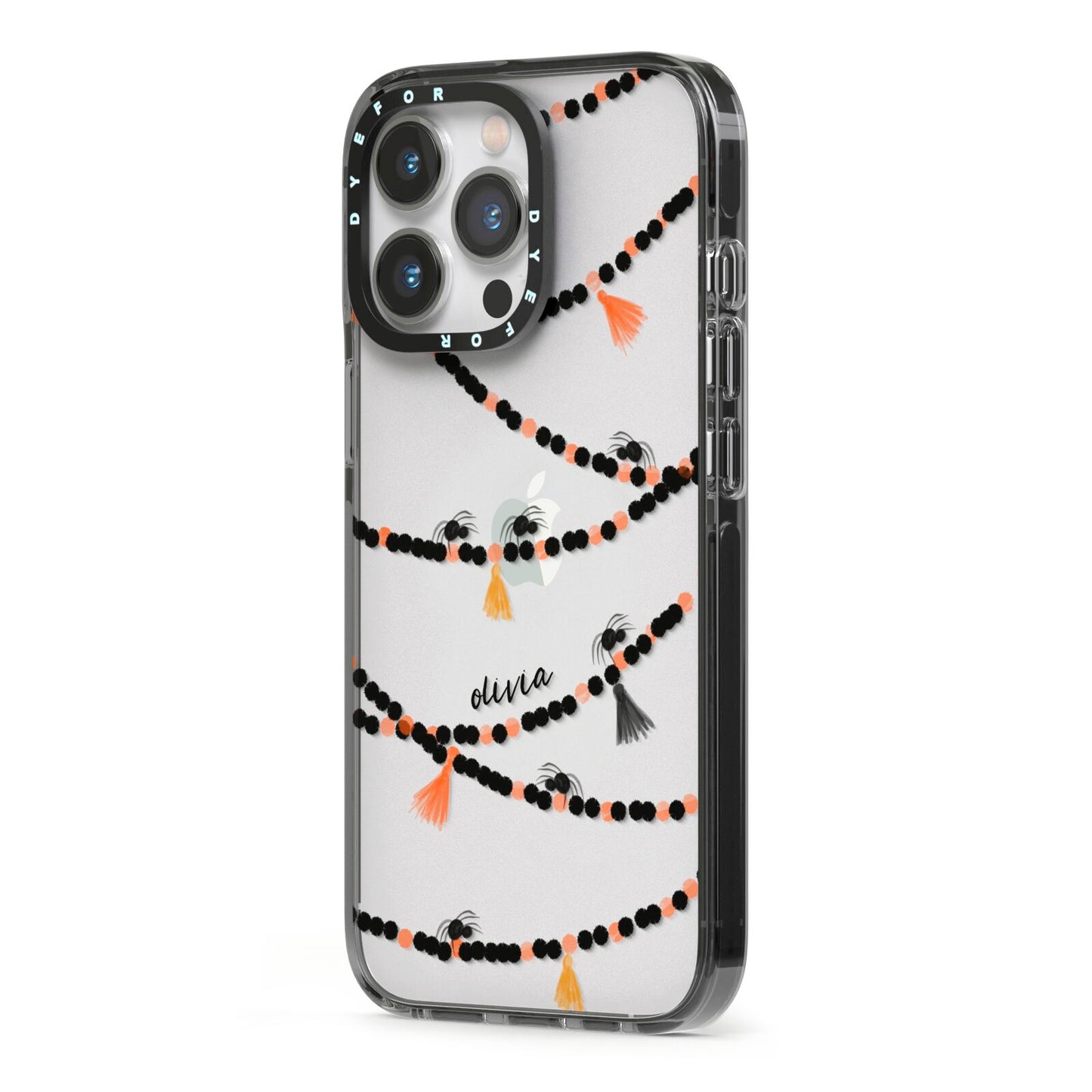 Spider Halloween iPhone 13 Pro Black Impact Case Side Angle on Silver phone