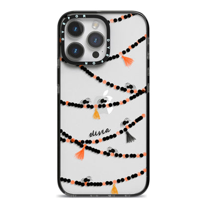 Spider Halloween iPhone 14 Pro Max Black Impact Case on Silver phone