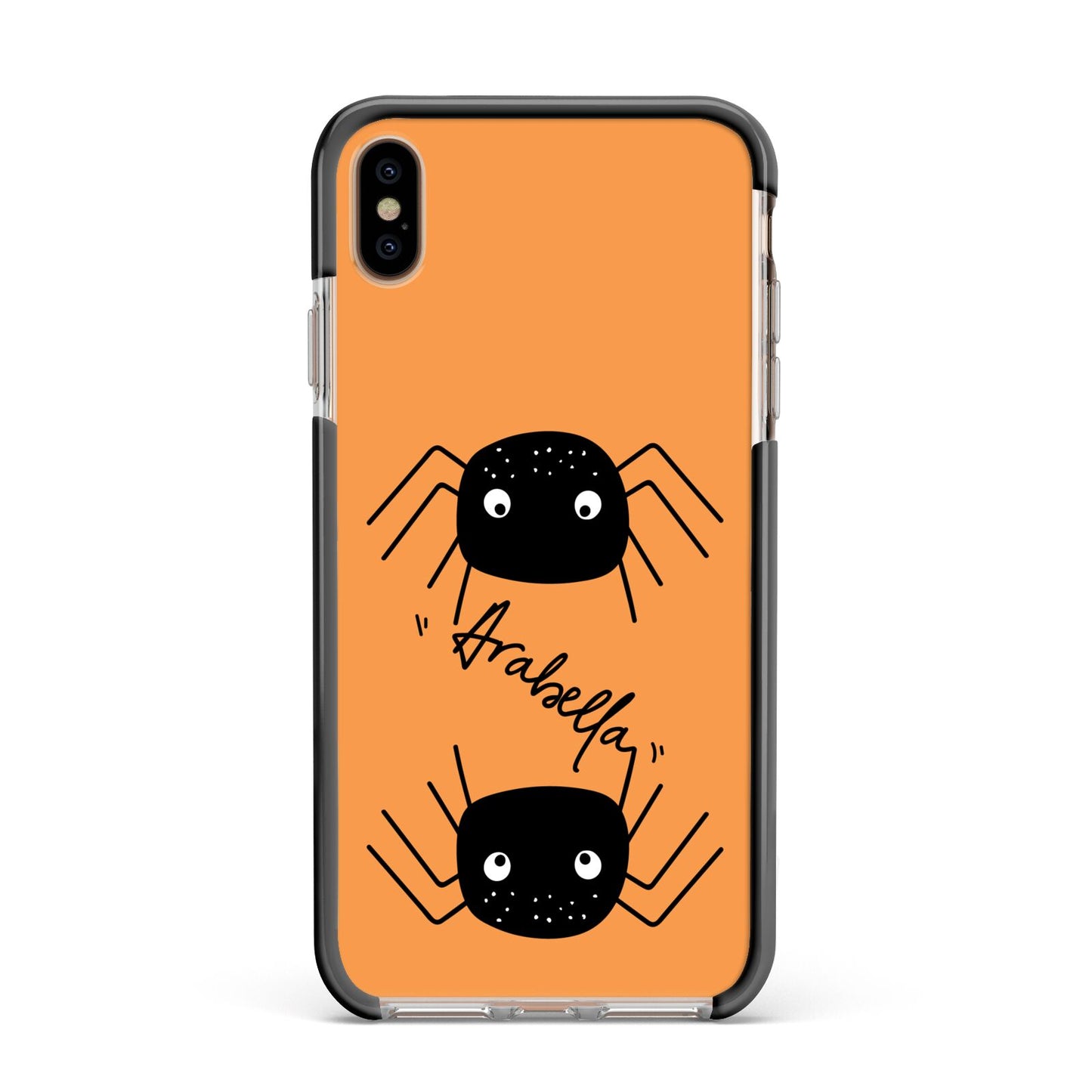 Spider Orange Personalised Apple iPhone Xs Max Impact Case Black Edge on Gold Phone