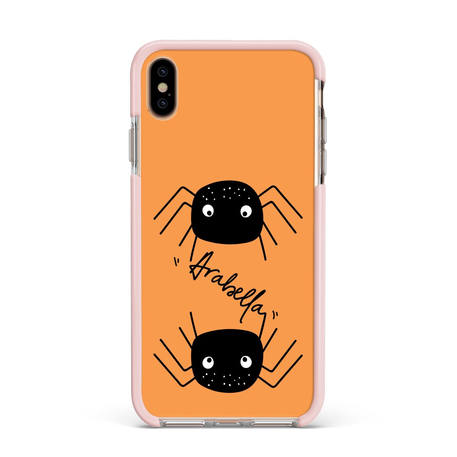 Spider Orange Personalised Apple iPhone Xs Max Impact Case Pink Edge on Gold Phone