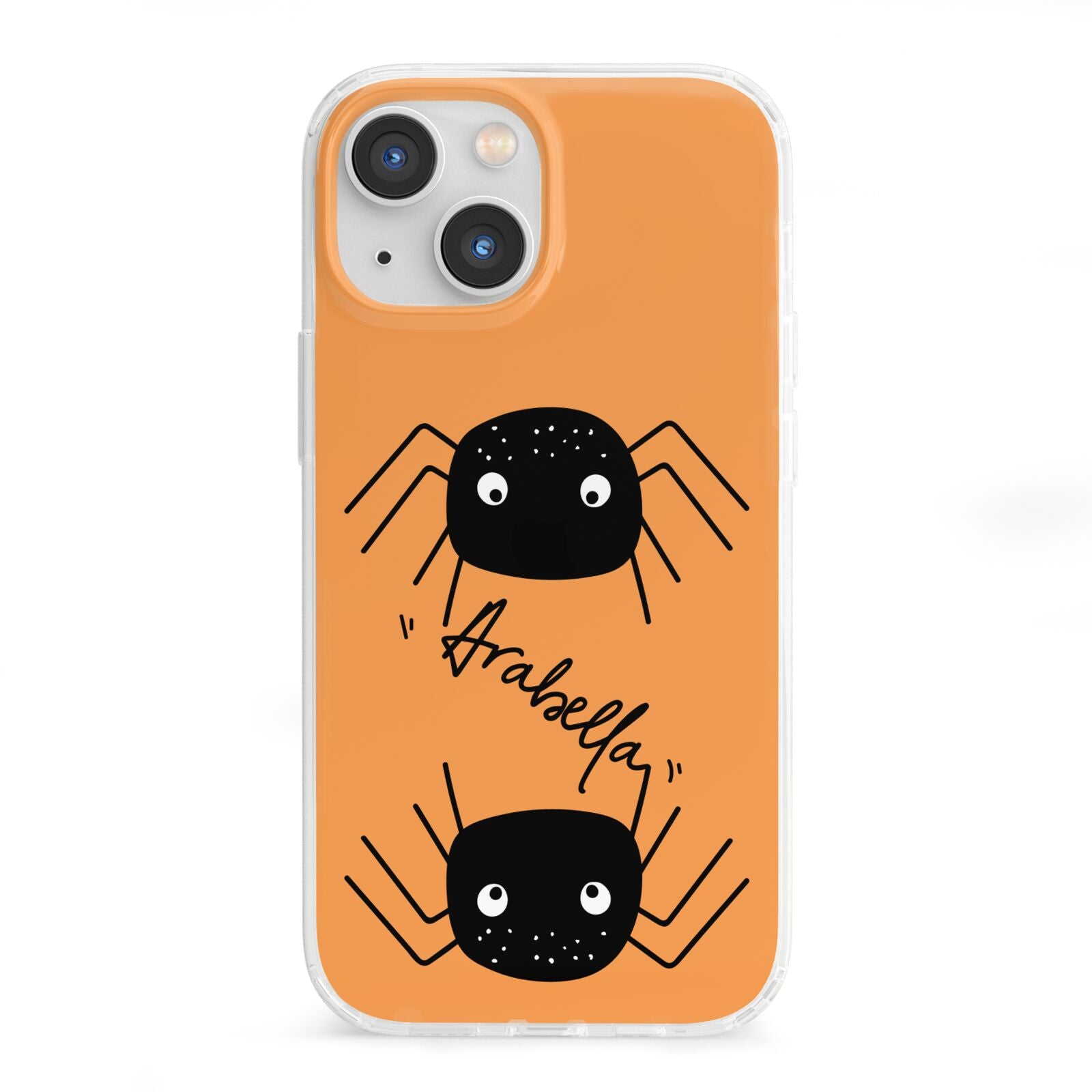 Spider Orange Personalised iPhone 13 Mini Clear Bumper Case