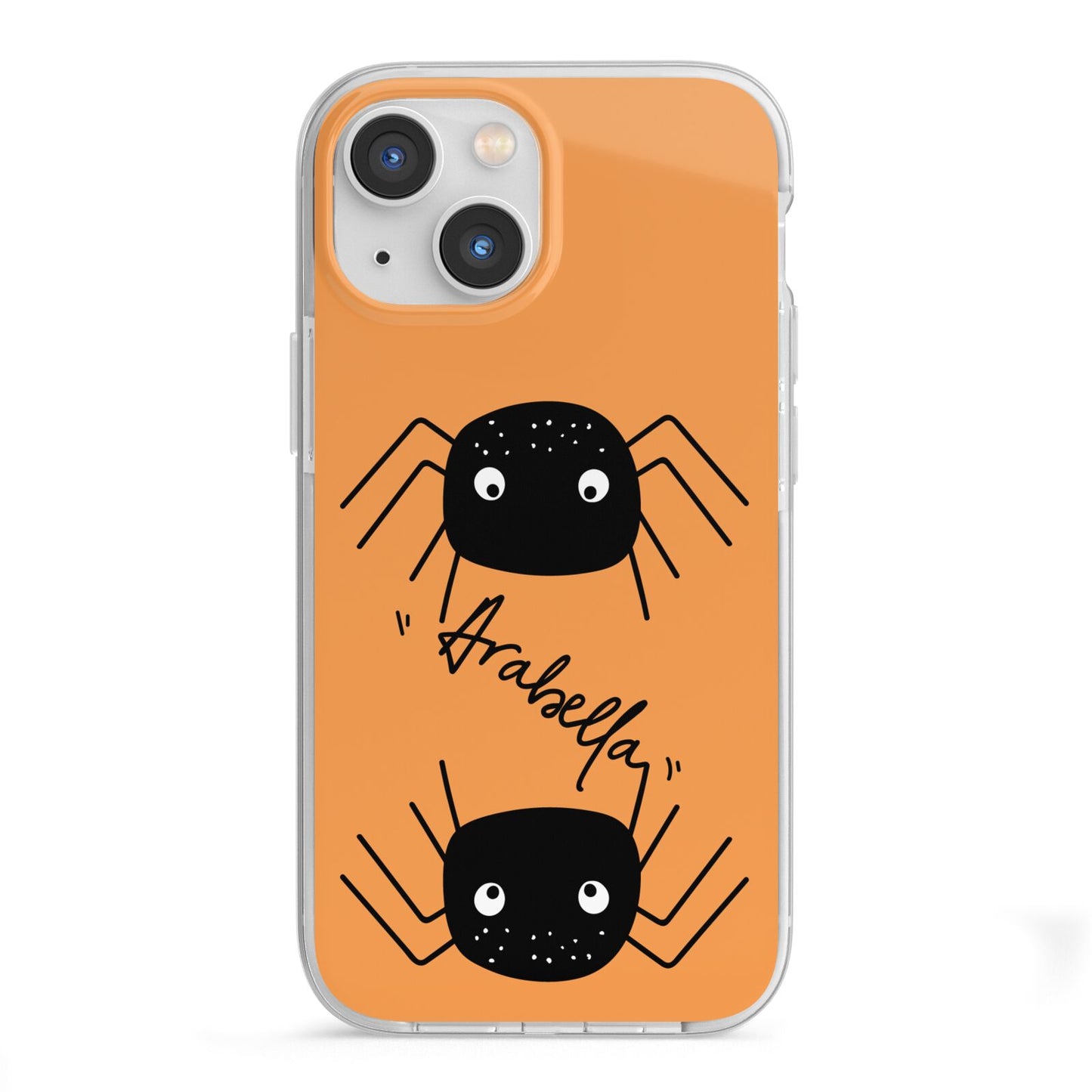 Spider Orange Personalised iPhone 13 Mini TPU Impact Case with White Edges