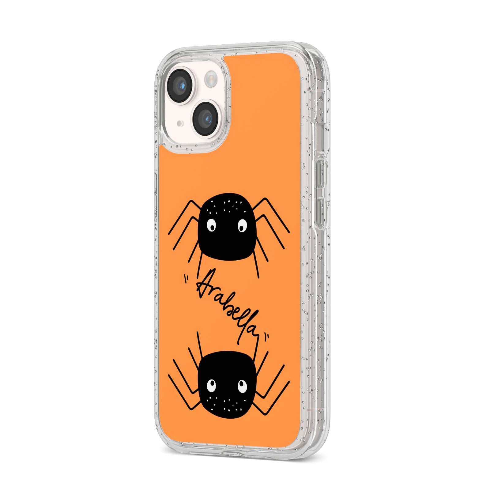 Spider Orange Personalised iPhone 14 Glitter Tough Case Starlight Angled Image