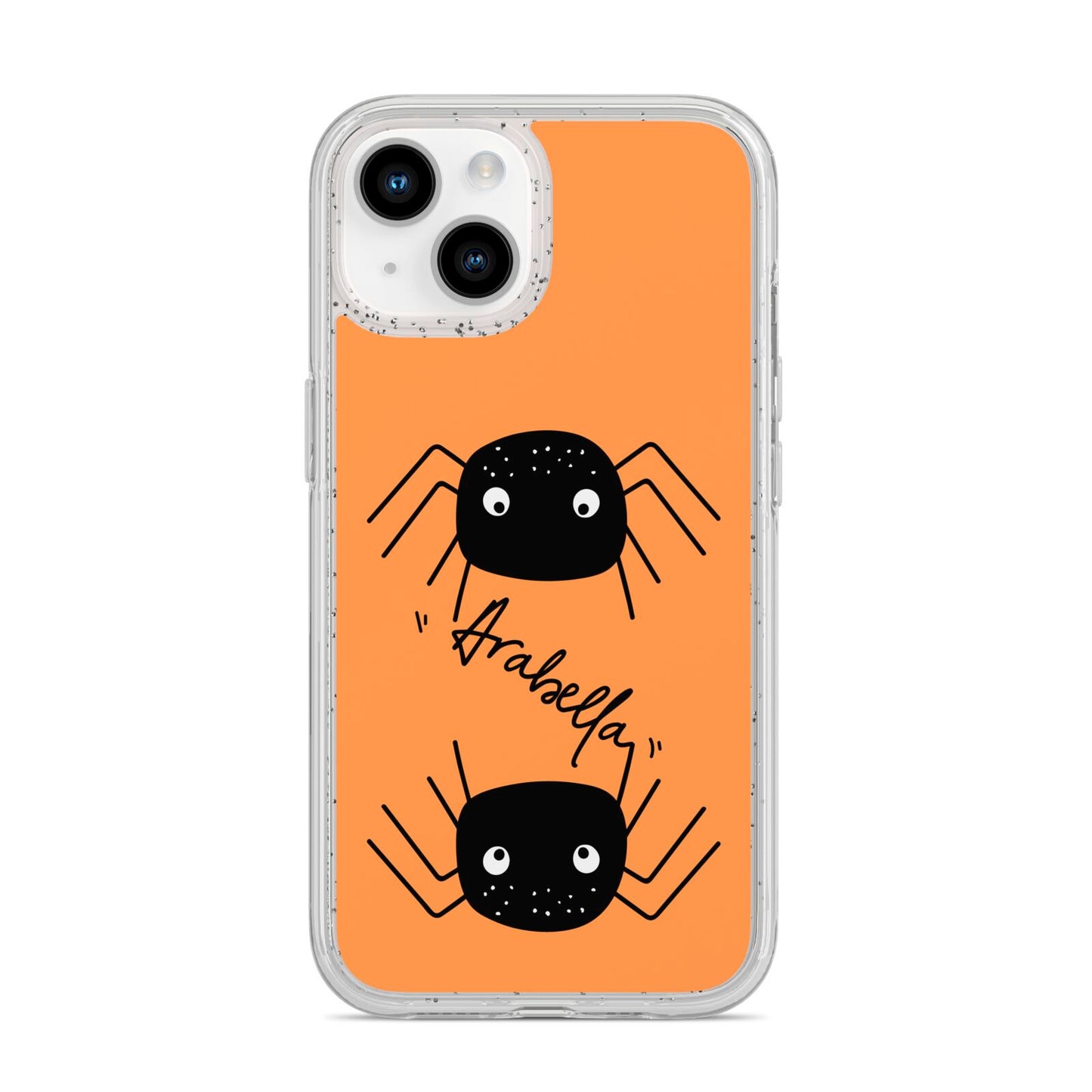 Spider Orange Personalised iPhone 14 Glitter Tough Case Starlight