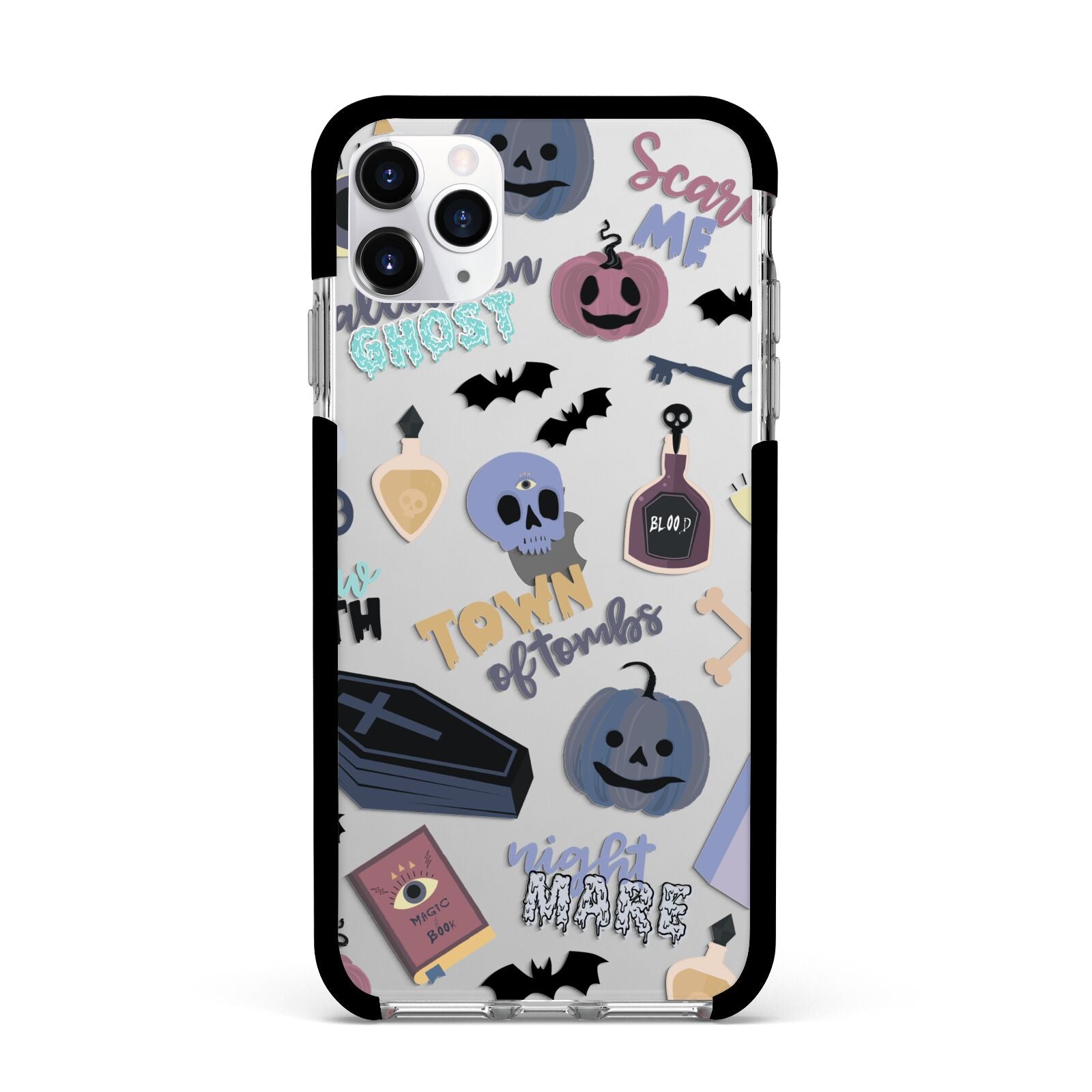 Spooky Blue Illustrations and Catchphrases Apple iPhone 11 Pro Max in Silver with Black Impact Case