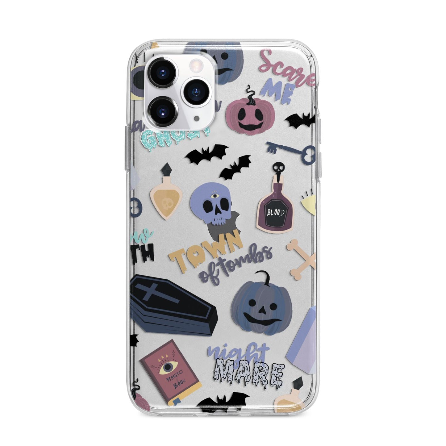 Spooky Blue Illustrations and Catchphrases Apple iPhone 11 Pro Max in Silver with Bumper Case