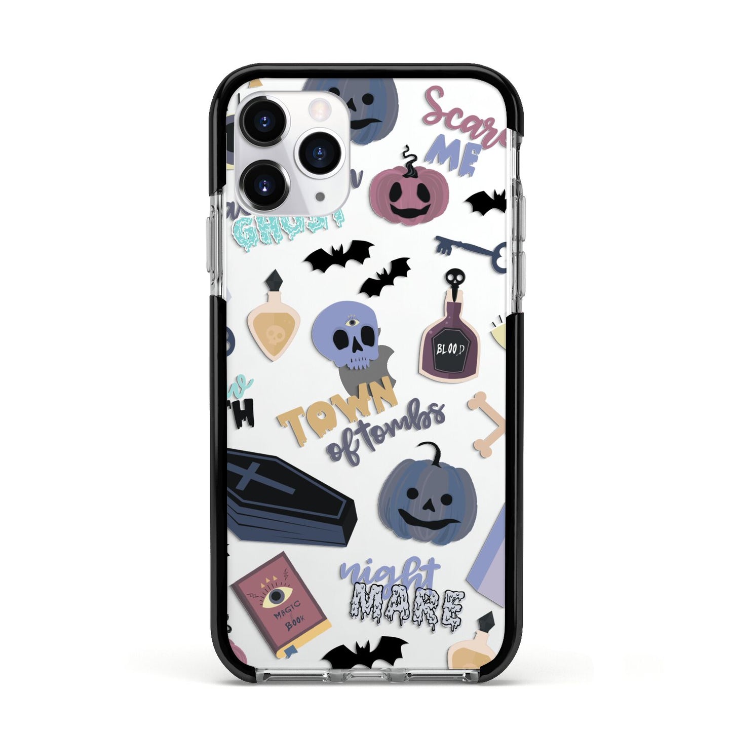 Spooky Blue Illustrations and Catchphrases Apple iPhone 11 Pro in Silver with Black Impact Case