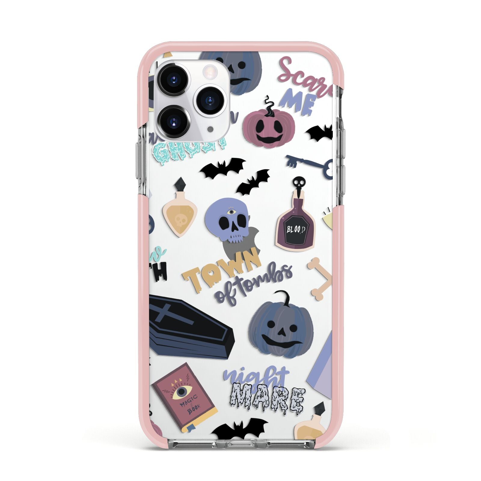 Spooky Blue Illustrations and Catchphrases Apple iPhone 11 Pro in Silver with Pink Impact Case