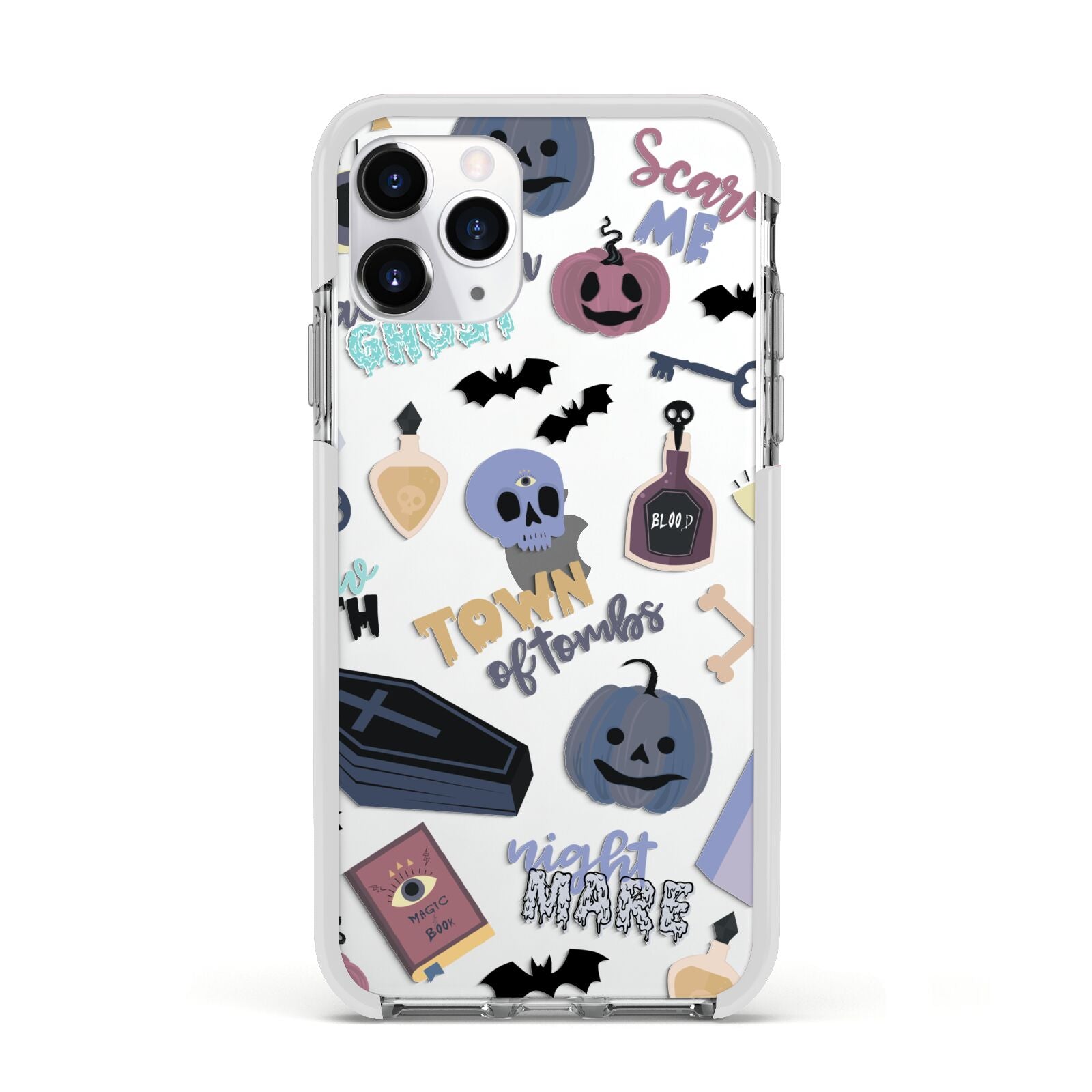 Spooky Blue Illustrations and Catchphrases Apple iPhone 11 Pro in Silver with White Impact Case