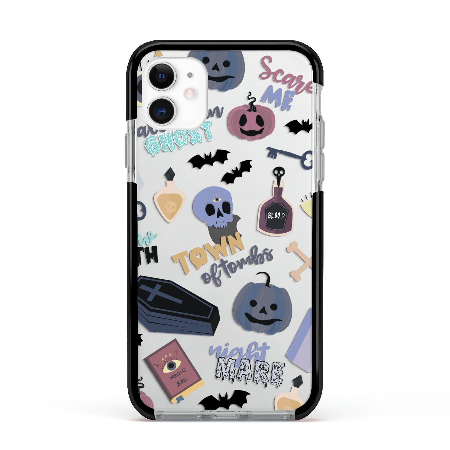 Spooky Blue Illustrations and Catchphrases Apple iPhone 11 in White with Black Impact Case