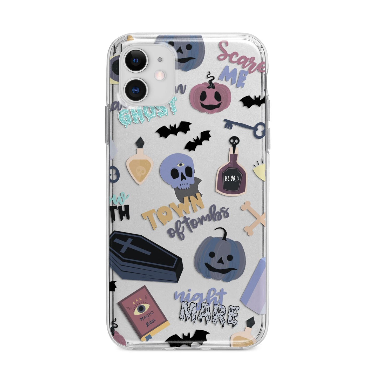 Spooky Blue Illustrations and Catchphrases Apple iPhone 11 in White with Bumper Case