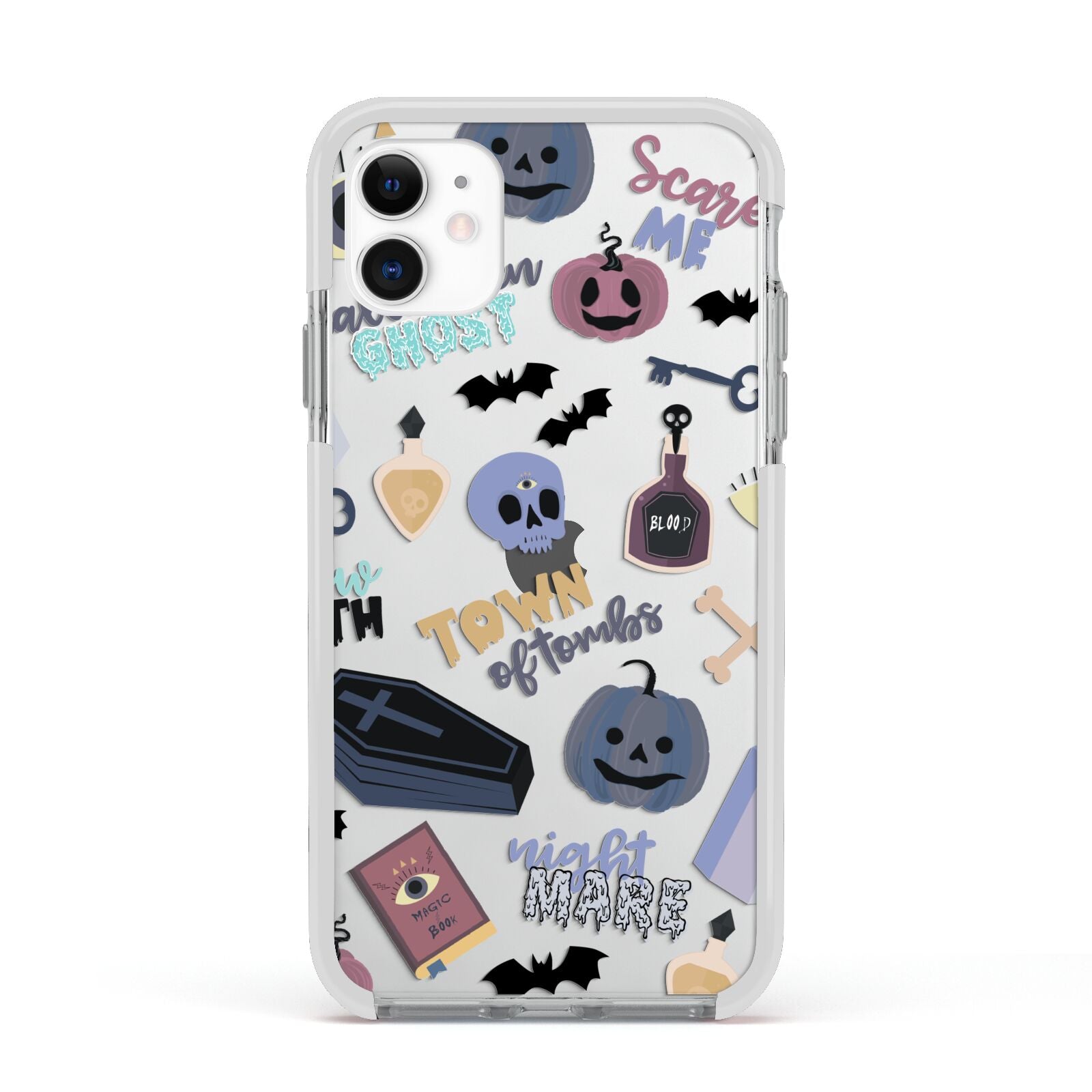 Spooky Blue Illustrations and Catchphrases Apple iPhone 11 in White with White Impact Case