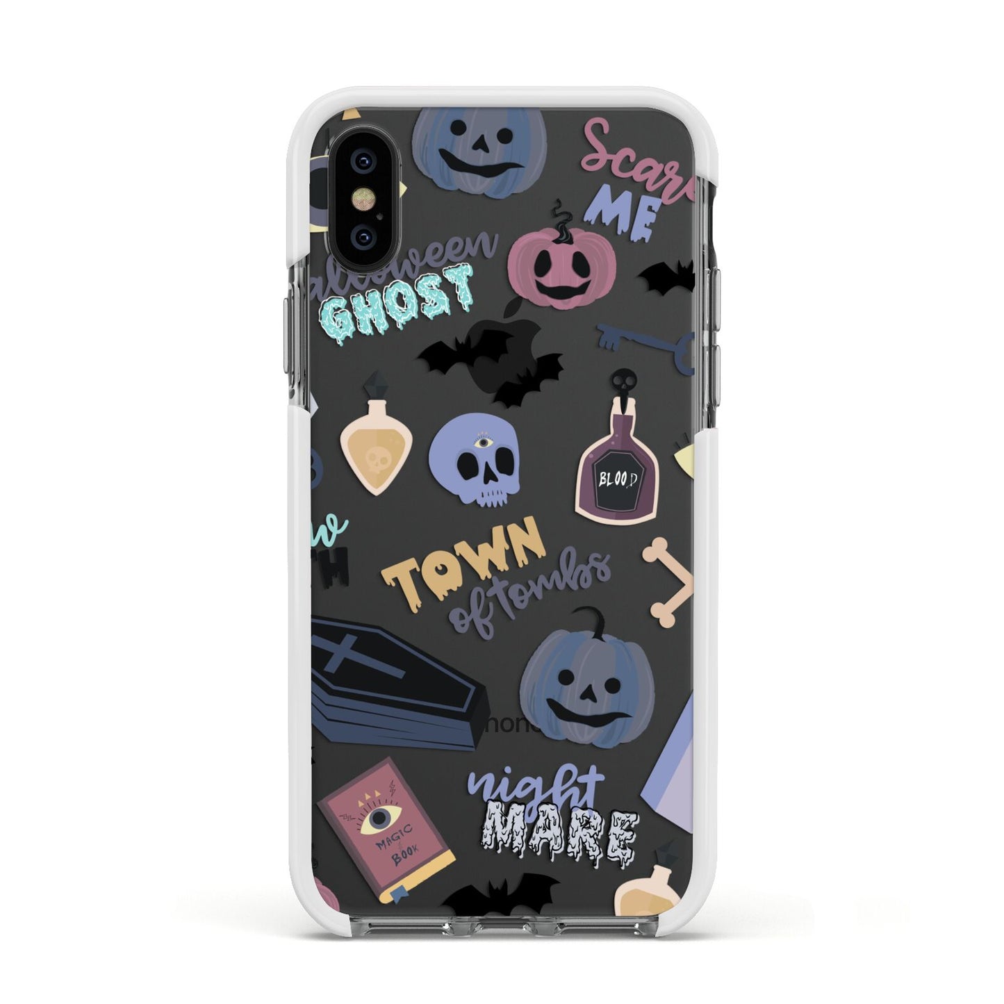 Spooky Blue Illustrations and Catchphrases Apple iPhone Xs Impact Case White Edge on Black Phone