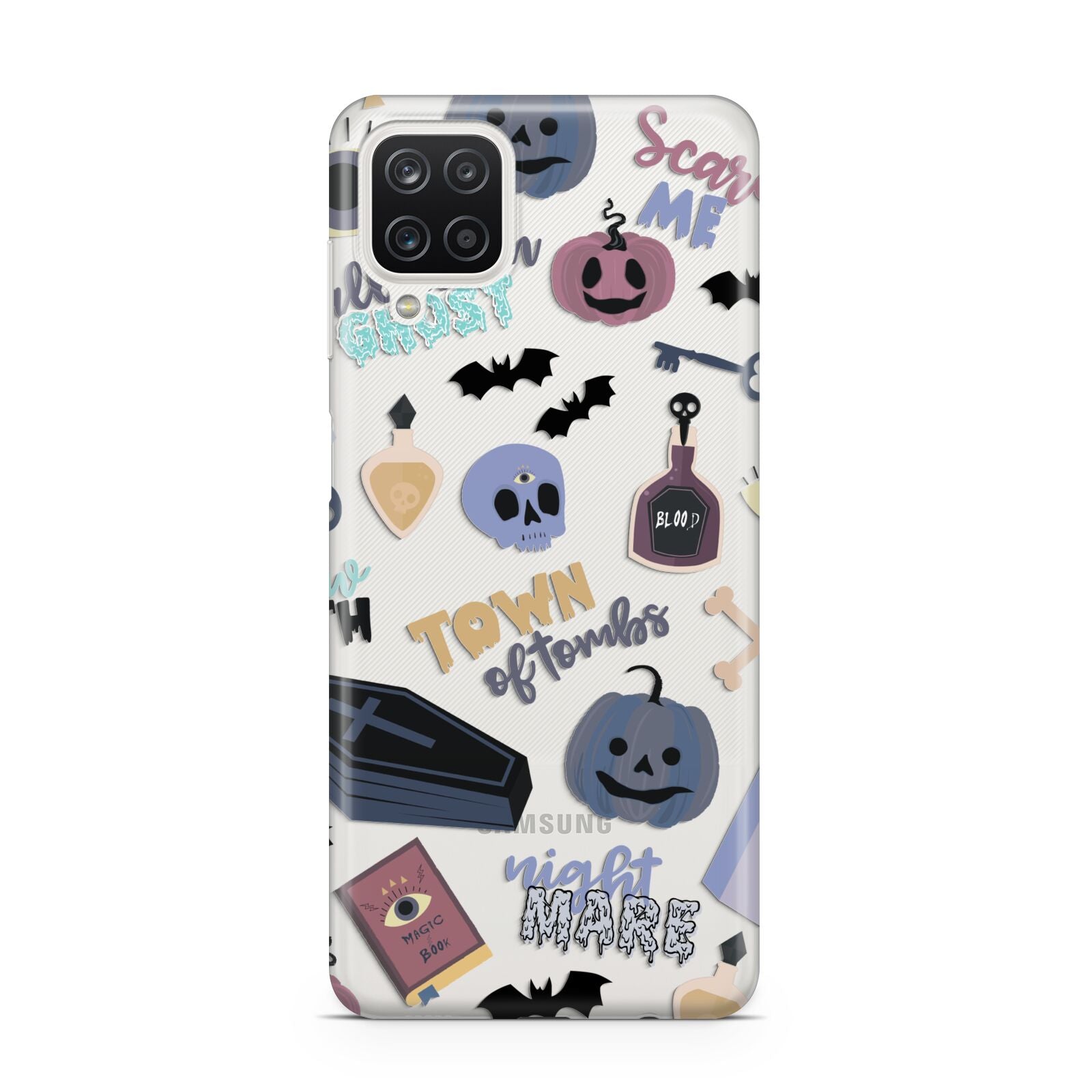 Spooky Blue Illustrations and Catchphrases Samsung A12 Case