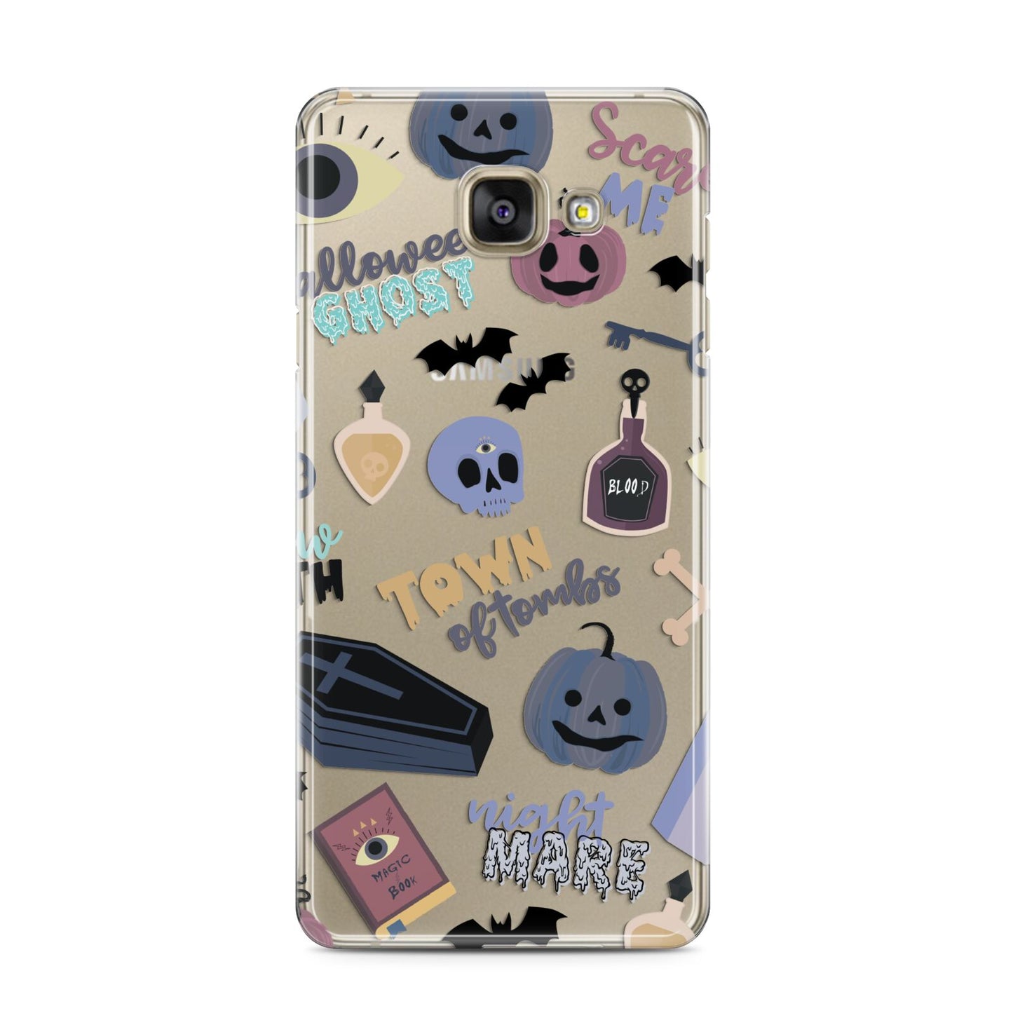 Spooky Blue Illustrations and Catchphrases Samsung Galaxy A3 2016 Case on gold phone