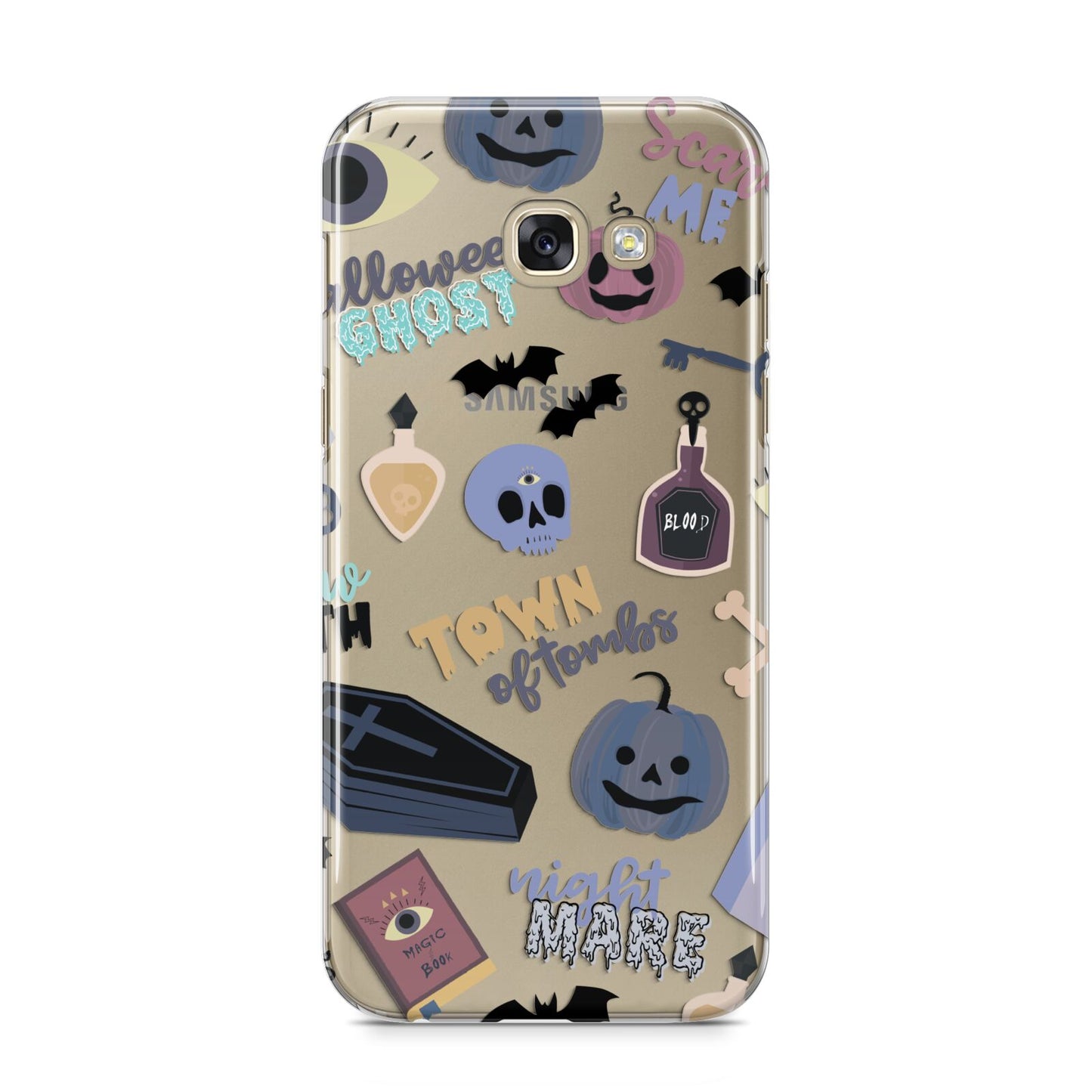 Spooky Blue Illustrations and Catchphrases Samsung Galaxy A5 2017 Case on gold phone