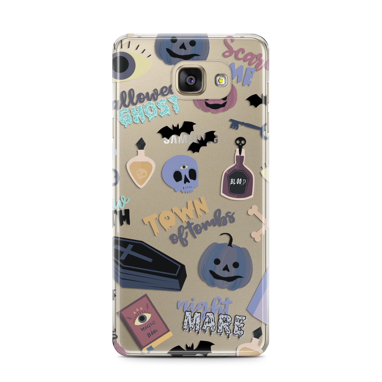 Spooky Blue Illustrations and Catchphrases Samsung Galaxy A7 2016 Case on gold phone