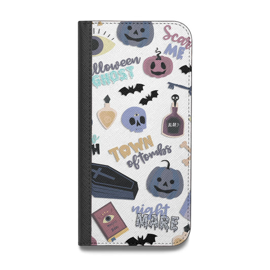 Spooky Blue Illustrations and Catchphrases Vegan Leather Flip Samsung Case