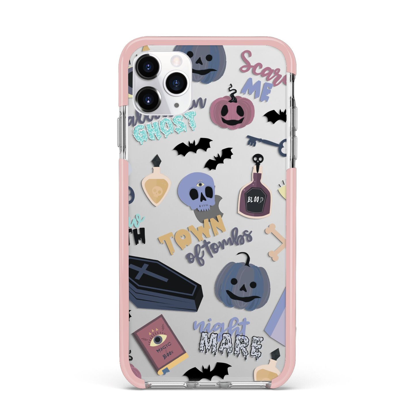 Spooky Blue Illustrations and Catchphrases iPhone 11 Pro Max Impact Pink Edge Case