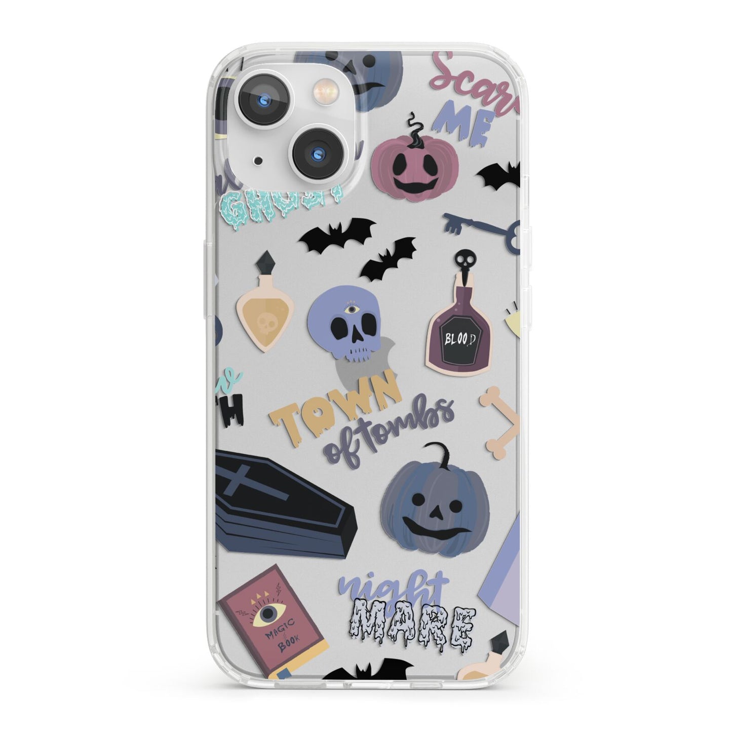 Spooky Blue Illustrations and Catchphrases iPhone 13 Clear Bumper Case