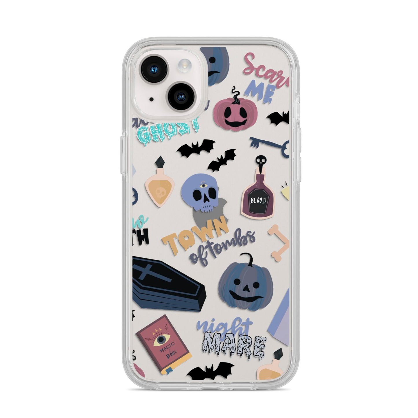 Spooky Blue Illustrations and Catchphrases iPhone 14 Plus Clear Tough Case Starlight