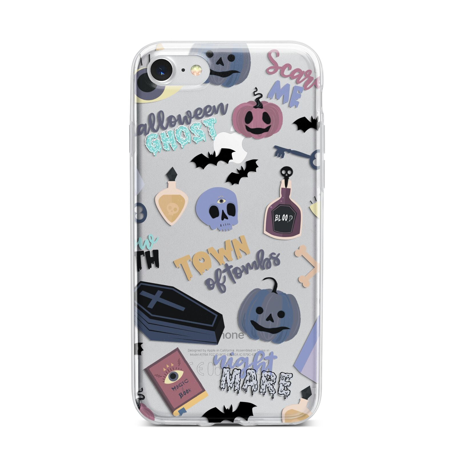 Spooky Blue Illustrations and Catchphrases iPhone 7 Bumper Case on Silver iPhone