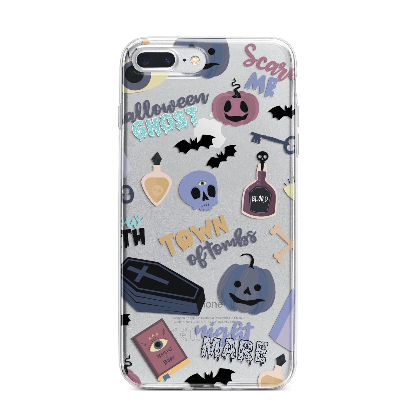 Spooky Blue Illustrations and Catchphrases iPhone 7 Plus Bumper Case on Silver iPhone