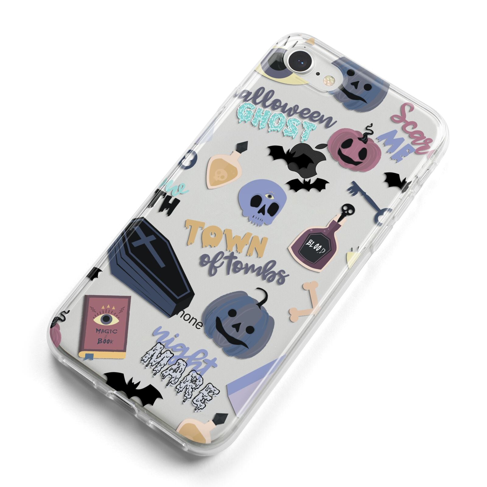 Spooky Blue Illustrations and Catchphrases iPhone 8 Bumper Case on Silver iPhone Alternative Image