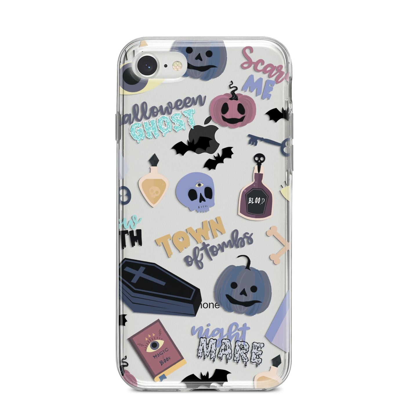 Spooky Blue Illustrations and Catchphrases iPhone 8 Bumper Case on Silver iPhone