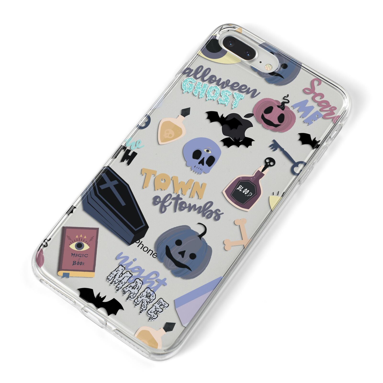 Spooky Blue Illustrations and Catchphrases iPhone 8 Plus Bumper Case on Silver iPhone Alternative Image