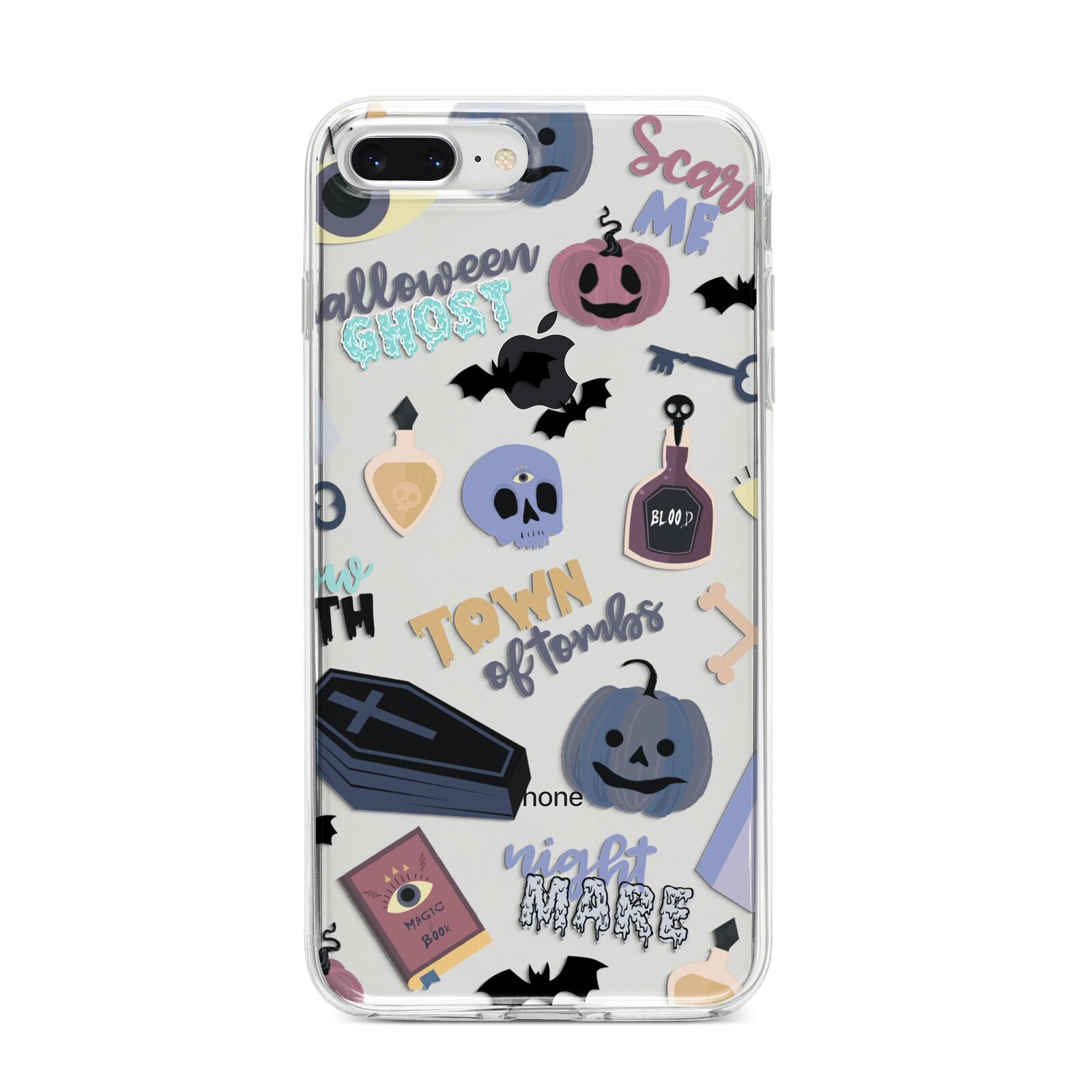 Spooky Blue Illustrations and Catchphrases iPhone 8 Plus Bumper Case on Silver iPhone