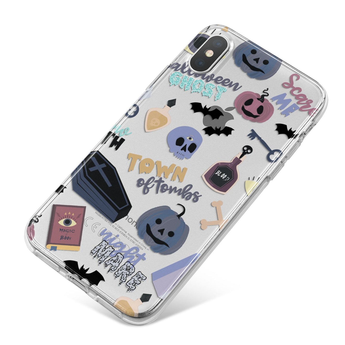 Spooky Blue Illustrations and Catchphrases iPhone X Bumper Case on Silver iPhone