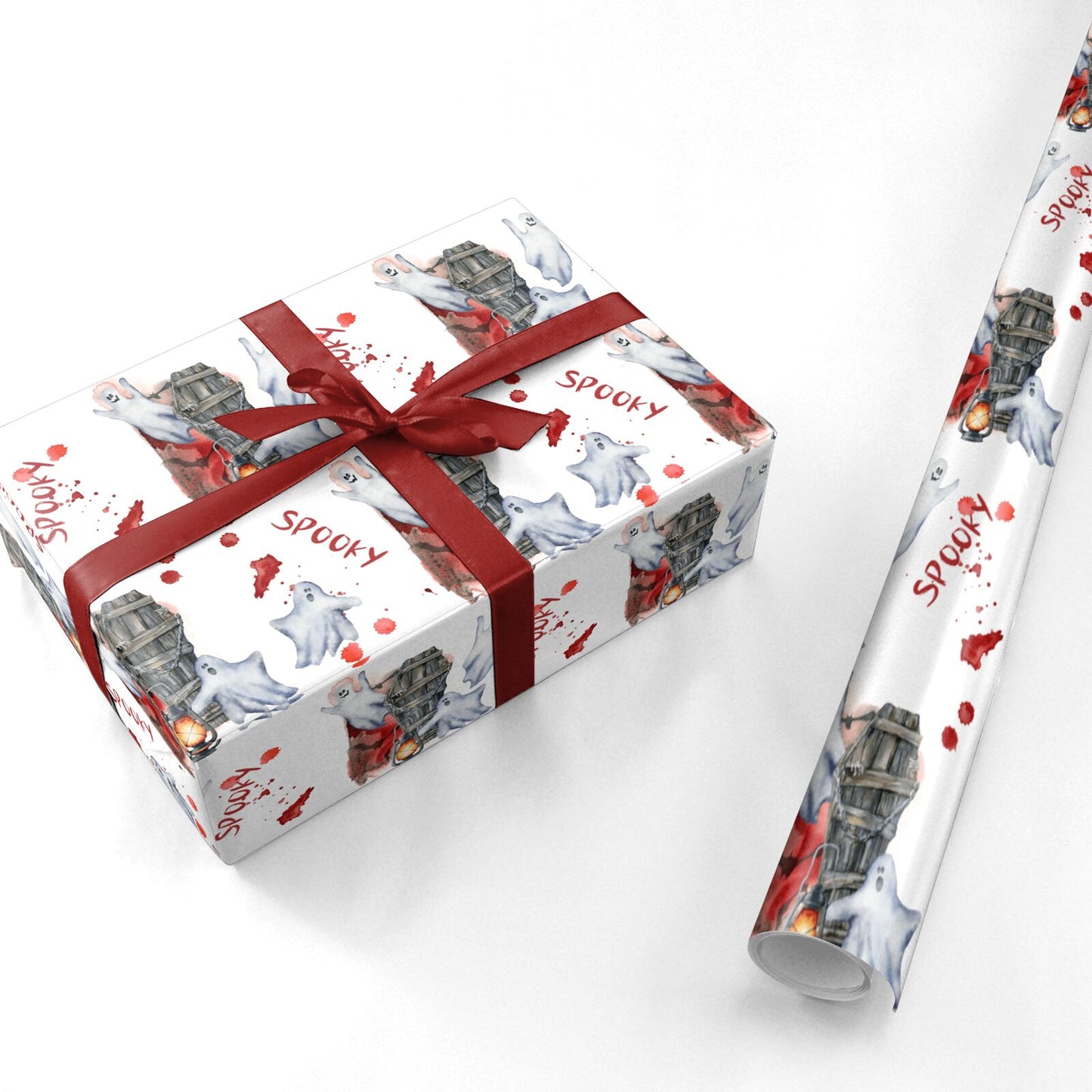 Spooky Coffin Ghosts Personalised Wrapping Paper