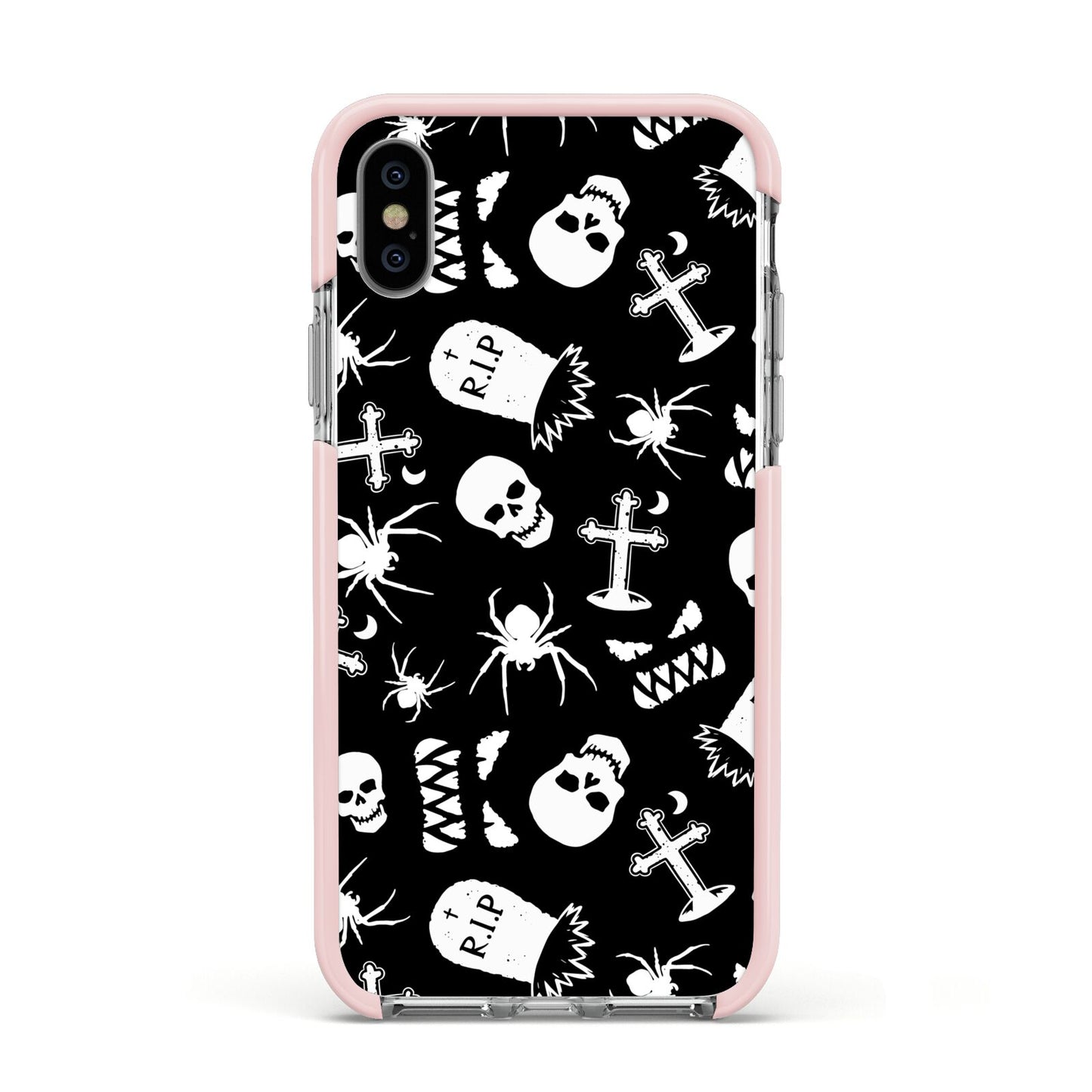 Spooky Illustrations Apple iPhone Xs Impact Case Pink Edge on Silver Phone