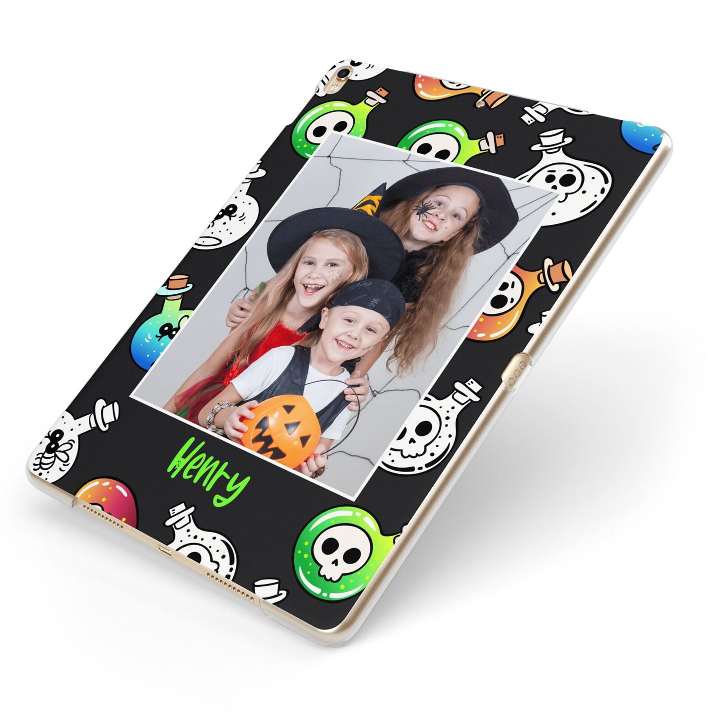 Spooky Potions Halloween Photo Upload Apple iPad Case on Gold iPad Side View