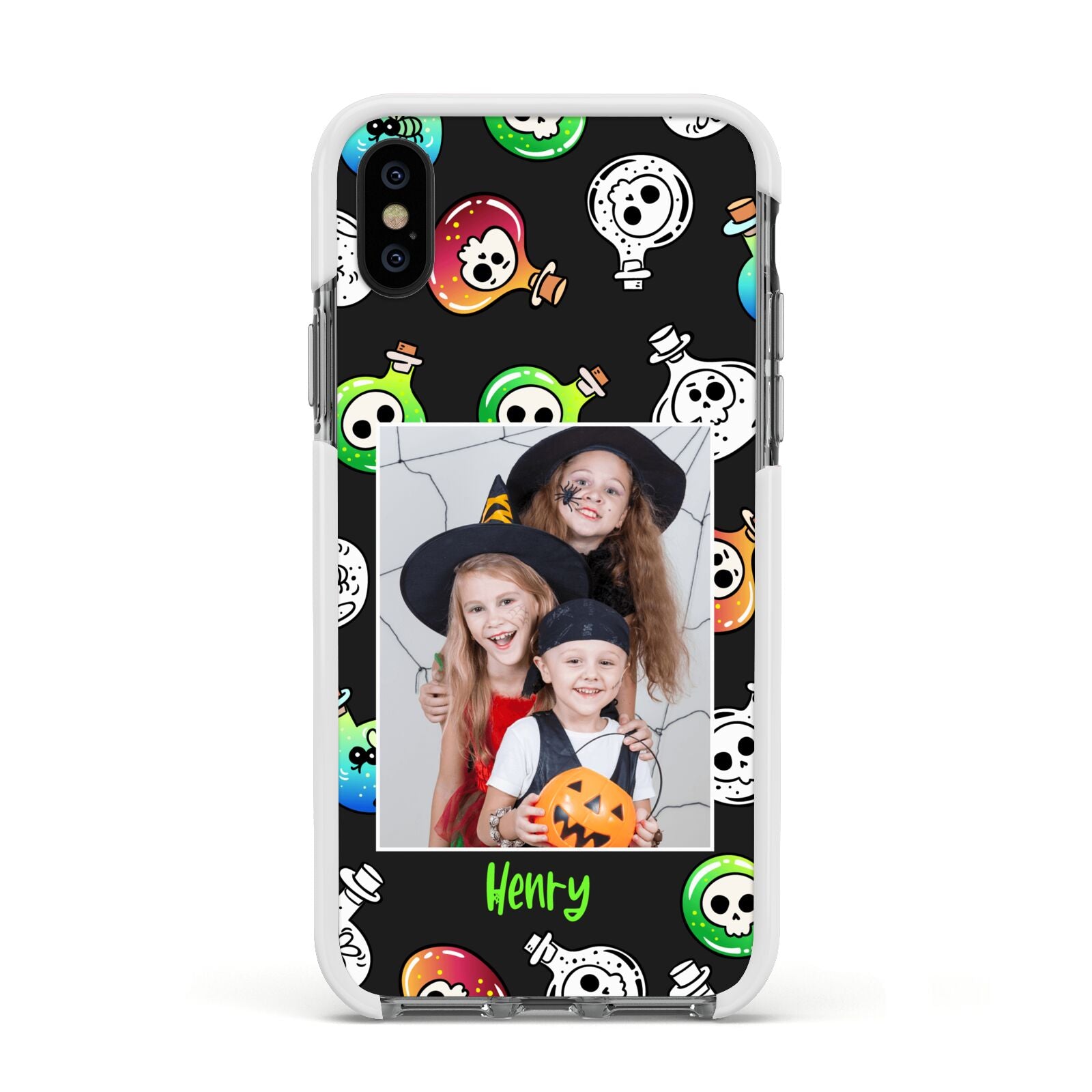 Spooky Potions Halloween Photo Upload Apple iPhone Xs Impact Case White Edge on Black Phone