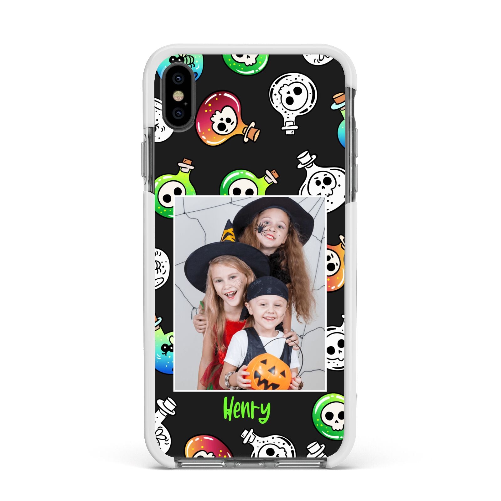 Spooky Potions Halloween Photo Upload Apple iPhone Xs Max Impact Case White Edge on Black Phone