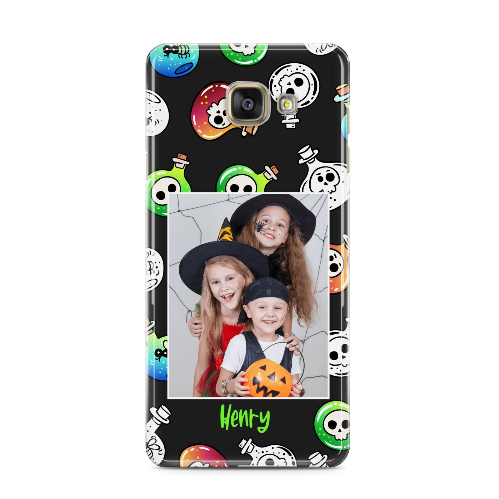 Spooky Potions Halloween Photo Upload Samsung Galaxy A3 2016 Case on gold phone